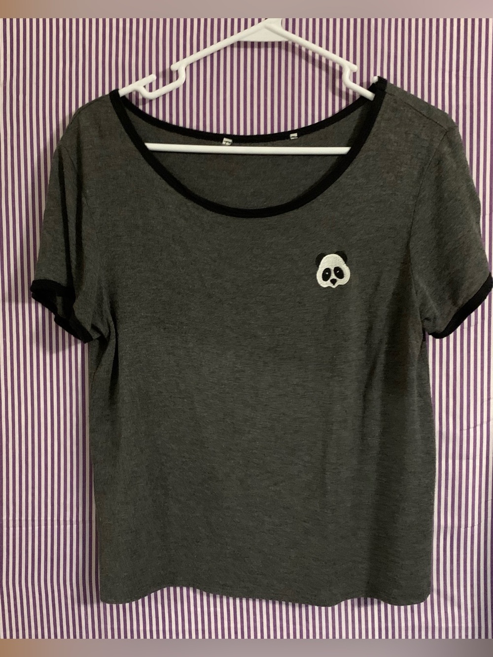 Gray and Black Panda Ringer Tee